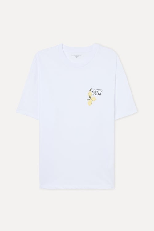 Erkek Beyaz Baskılı Oversize Bisiklet Yaka T-Shirt