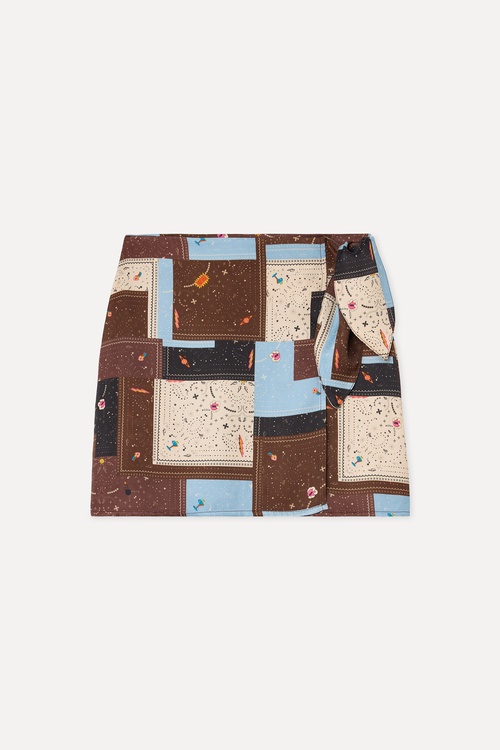  Kadın Kahverengi Desenli Mini Etek