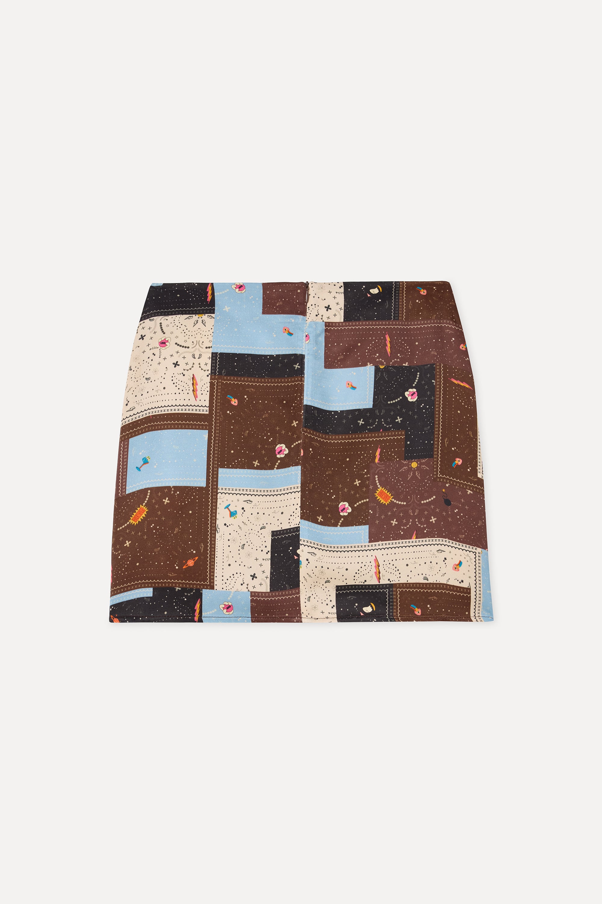 Kadın Kahverengi Desenli Mini Etek