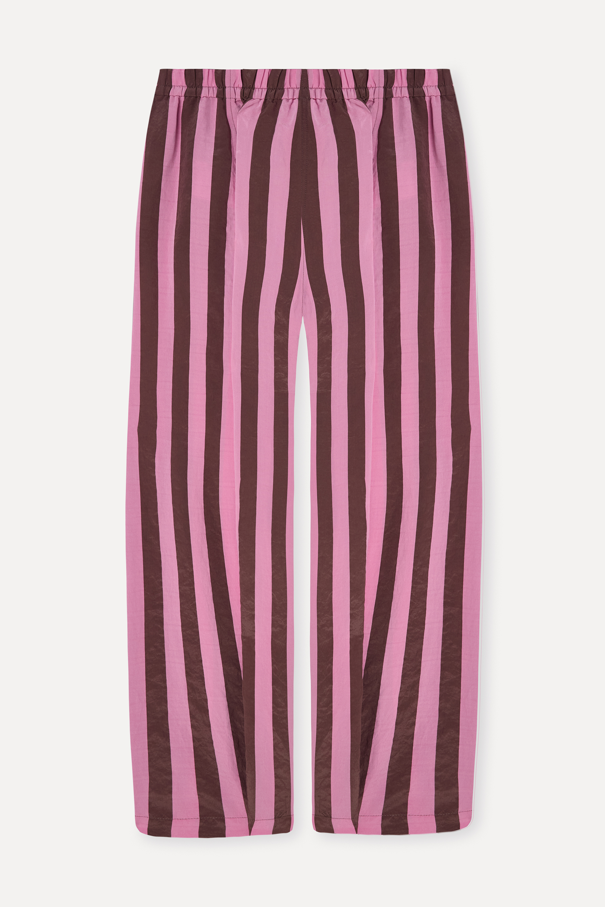Kadın Pembe Nakışlı Çizgili Relax Fit Pantolon