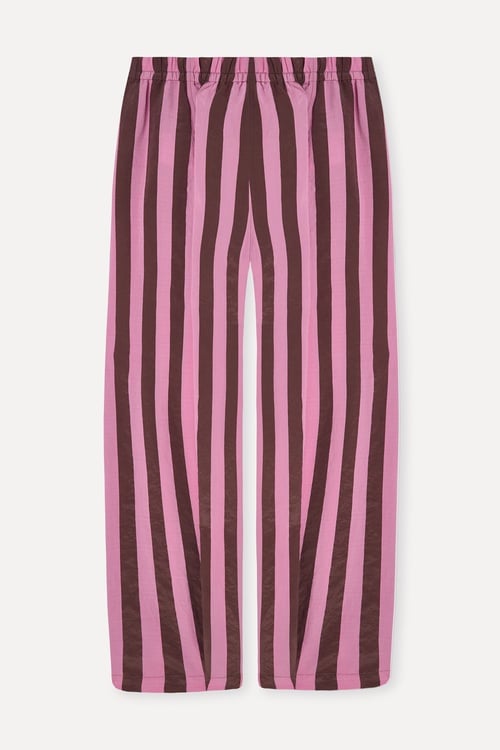  Kadın Pembe Nakışlı Çizgili Relax Fit Pantolon