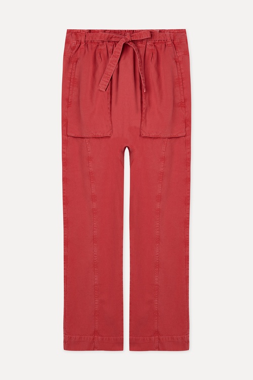  Kadın Kırmızı Beli Bağlamalı Comfort Fit Pantolon