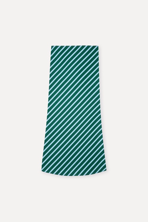 Kadın Yeşil Çizgili A Form Uzun Etek