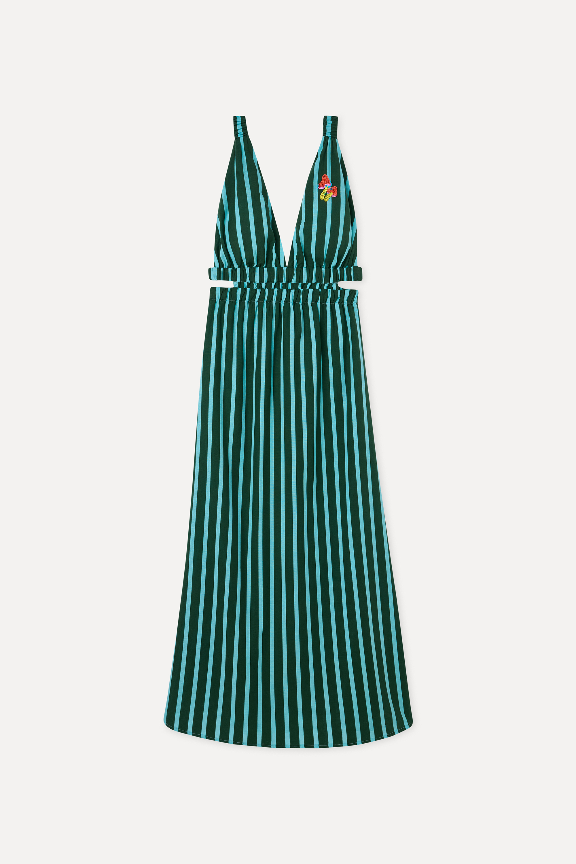 Kadın Yeşil Çizgili Kolsuz A Form Uzun Elbise