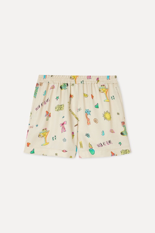  Kadın Ekru Desenli Comfort Fit Şort