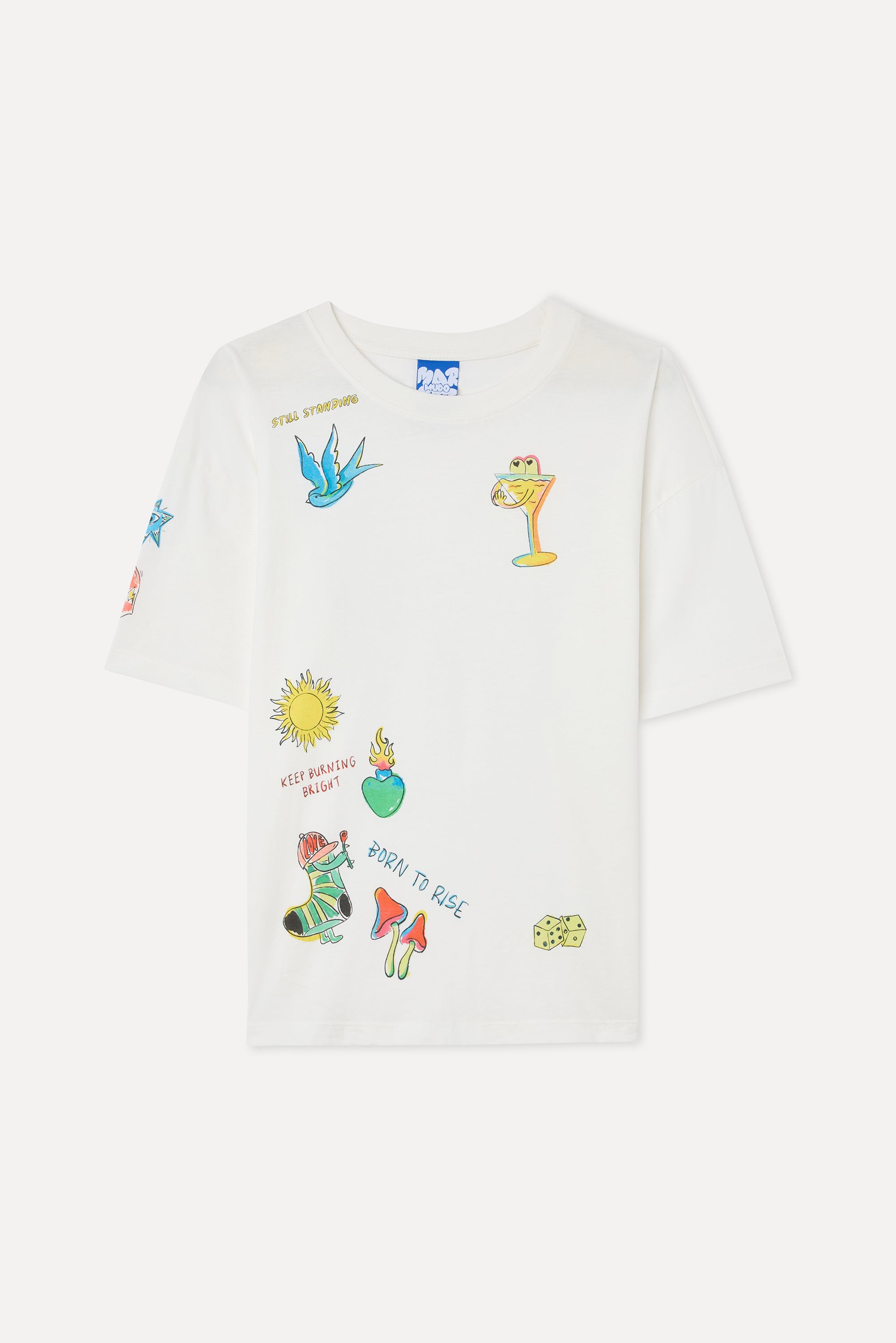 Kadın Beyaz Baskılı Loose Fit Bisiklet Yaka T-Shirt