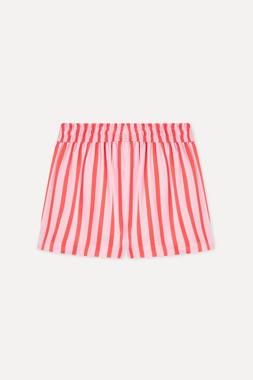  Kadın Pembe Boncuklu Çizgili Comfort Fit Şort