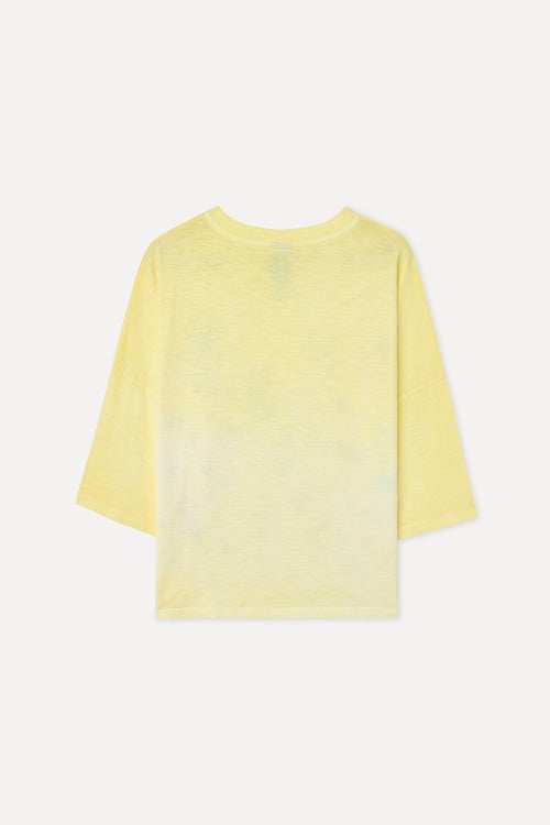  Kadın Sarı Baskılı Loose Fit Düşük Kol T-Shirt