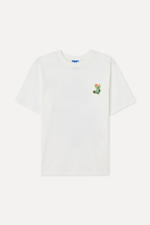  Kadın Beyaz Baskılı Bisiklet Yaka T-Shirt