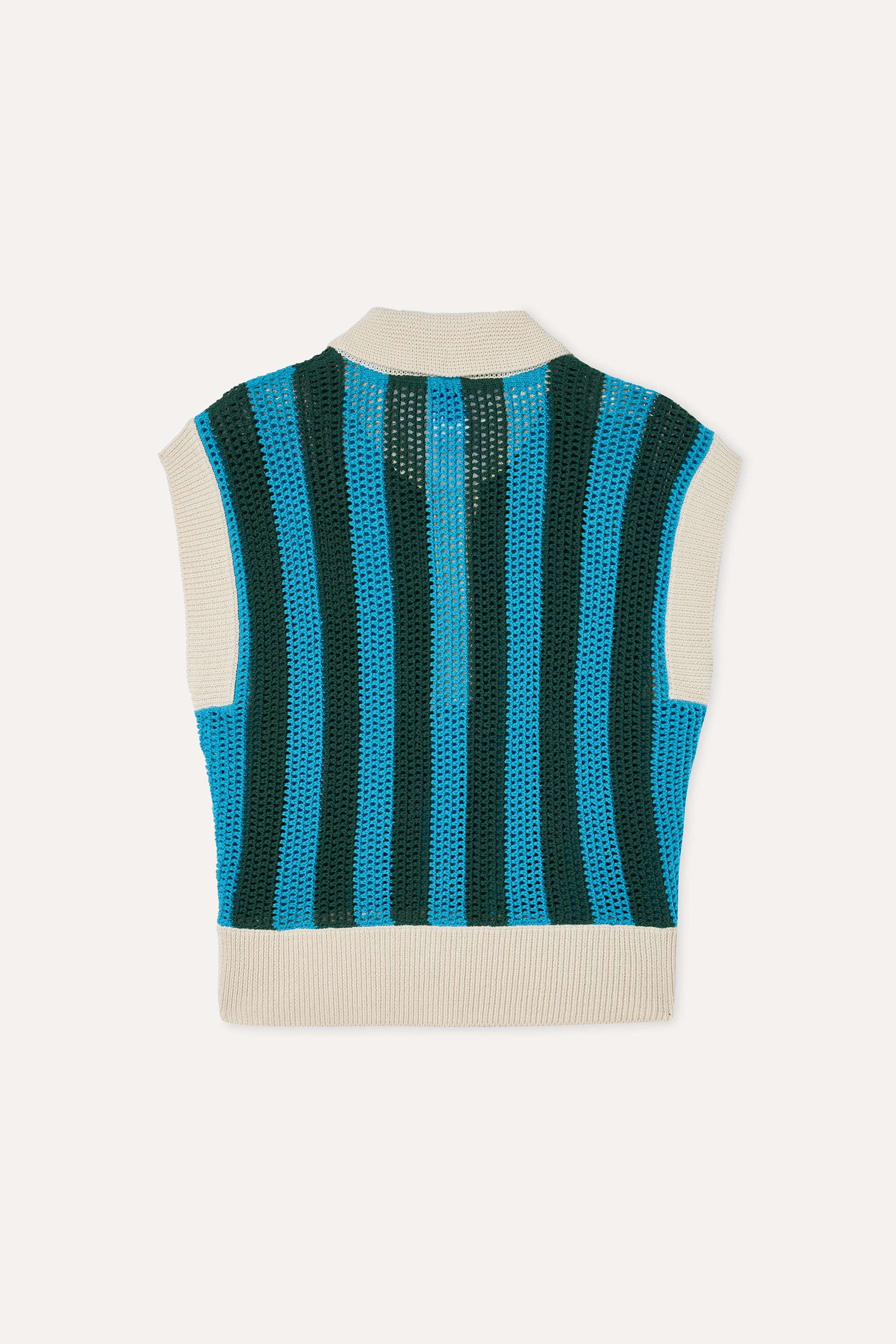 Kadın Mavi Çizgili Polo Yaka Kolsuz Triko Kazak