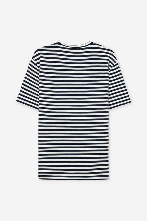 Erkek Kırık Beyaz Çizgili Loose Fit Bisiklet Yaka Modal T-Shirt