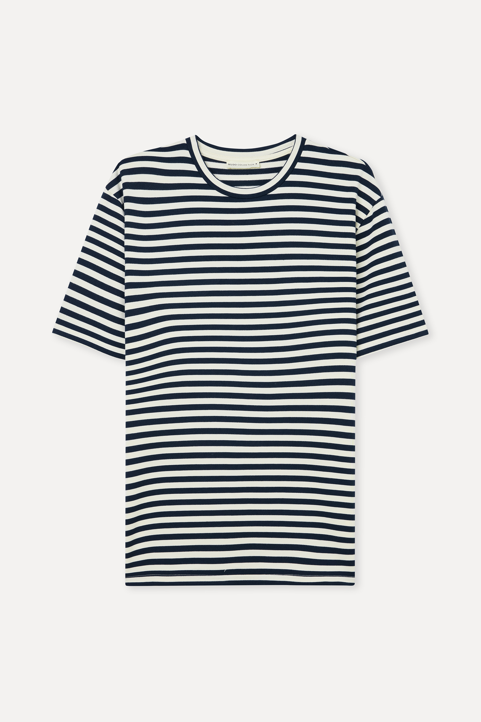 Erkek Kırık Beyaz Çizgili Loose Fit Bisiklet Yaka Modal T-Shirt
