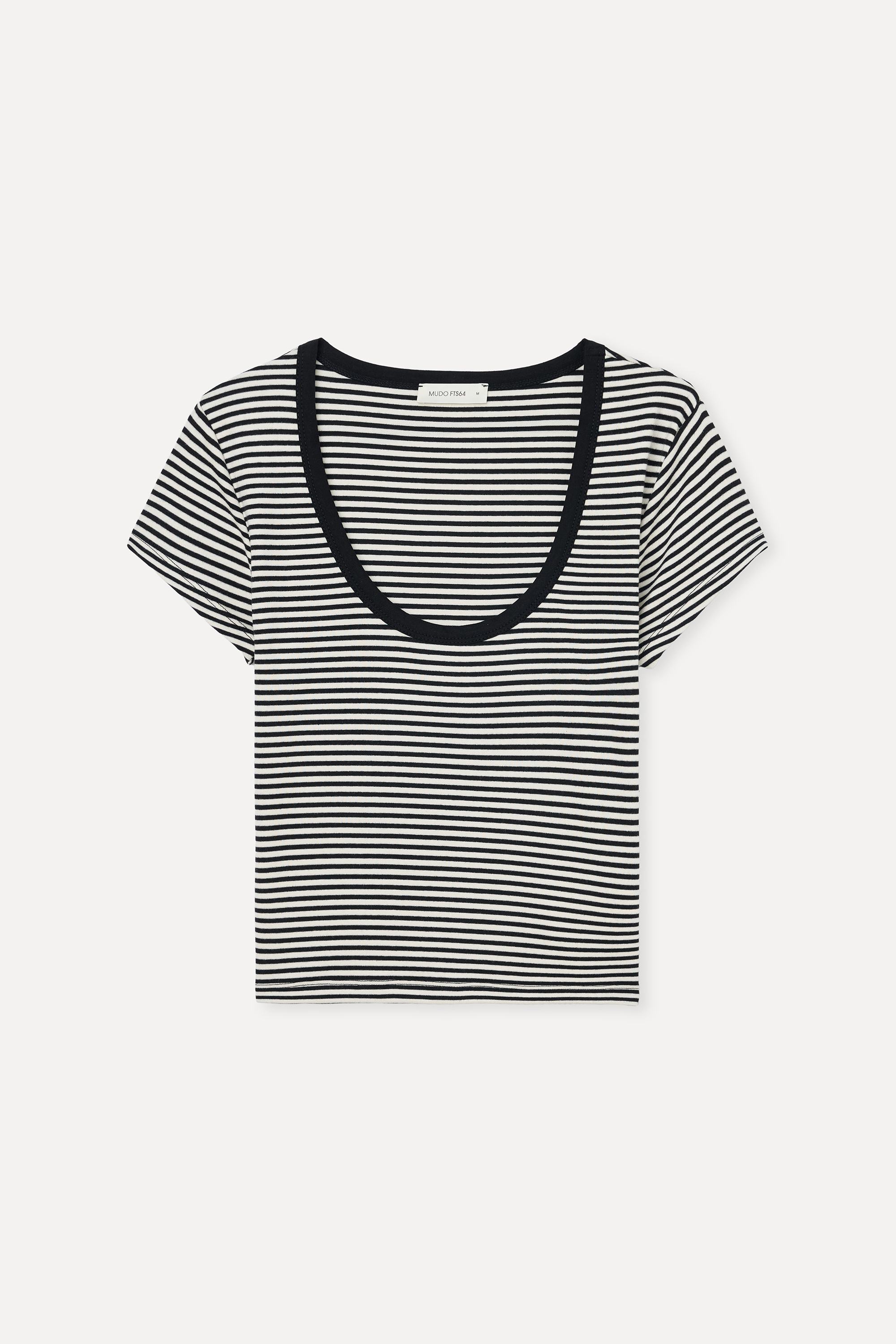 Kadın Siyah Çizgili Fitted Açık Yaka T-Shirt