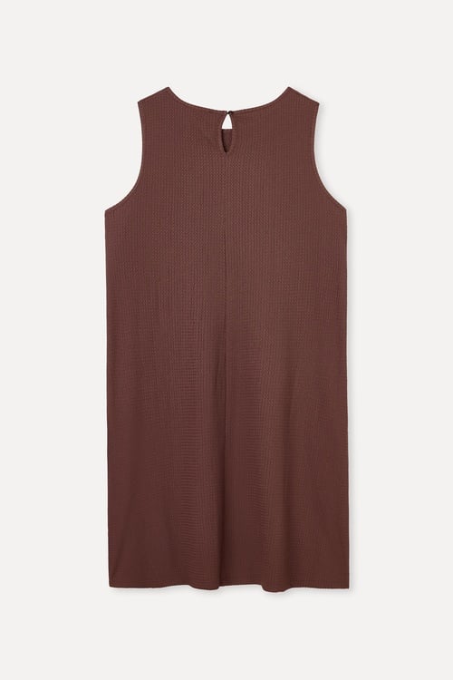  Kadın Kahverengi Düz Kesim Kolsuz Mini Elbise