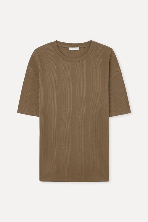 Erkek Kahverengi Jakarlı Oversize Bisiklet Yaka T-Shirt