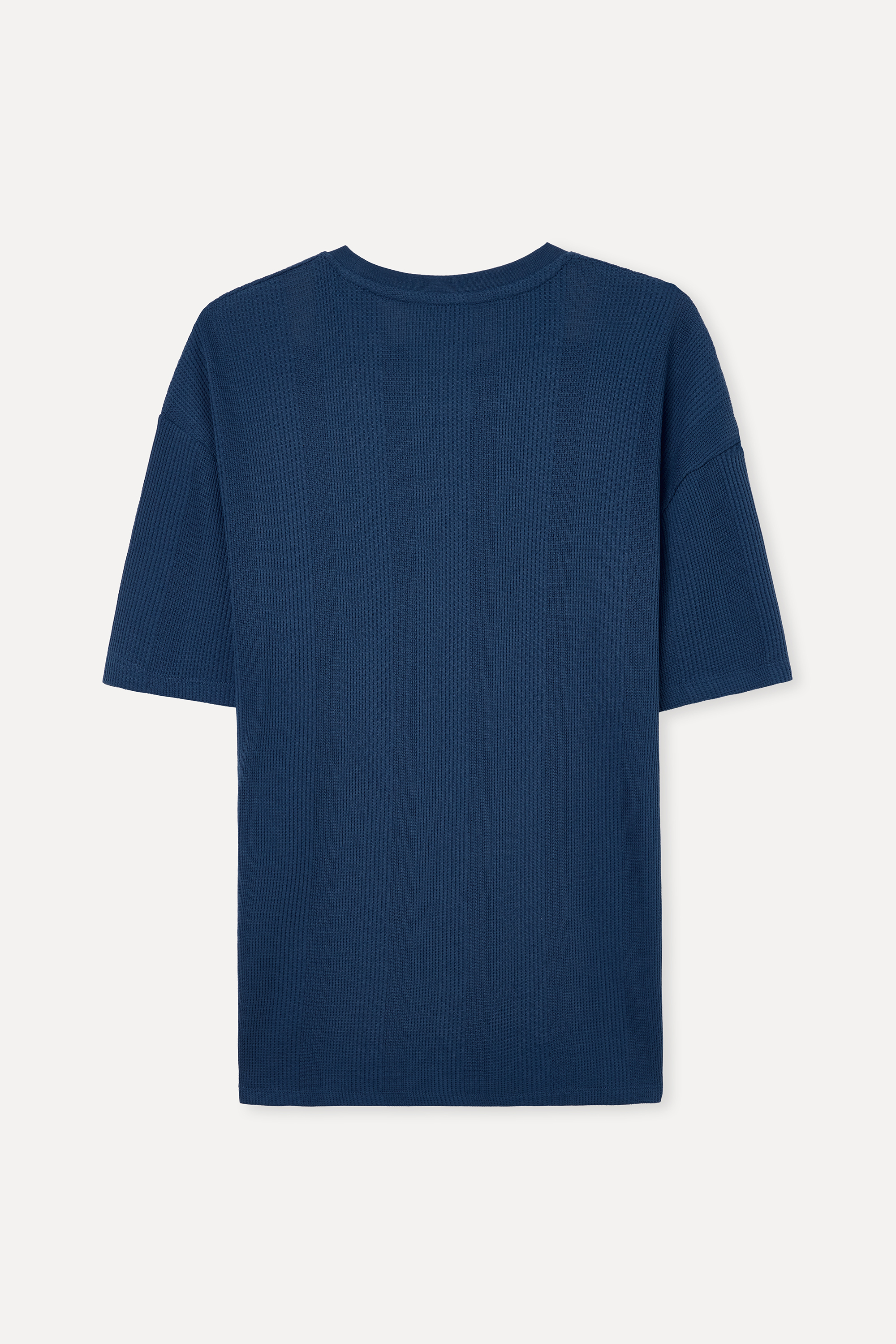 Erkek İndigo Jakarlı Oversize Bisiklet Yaka T-Shirt