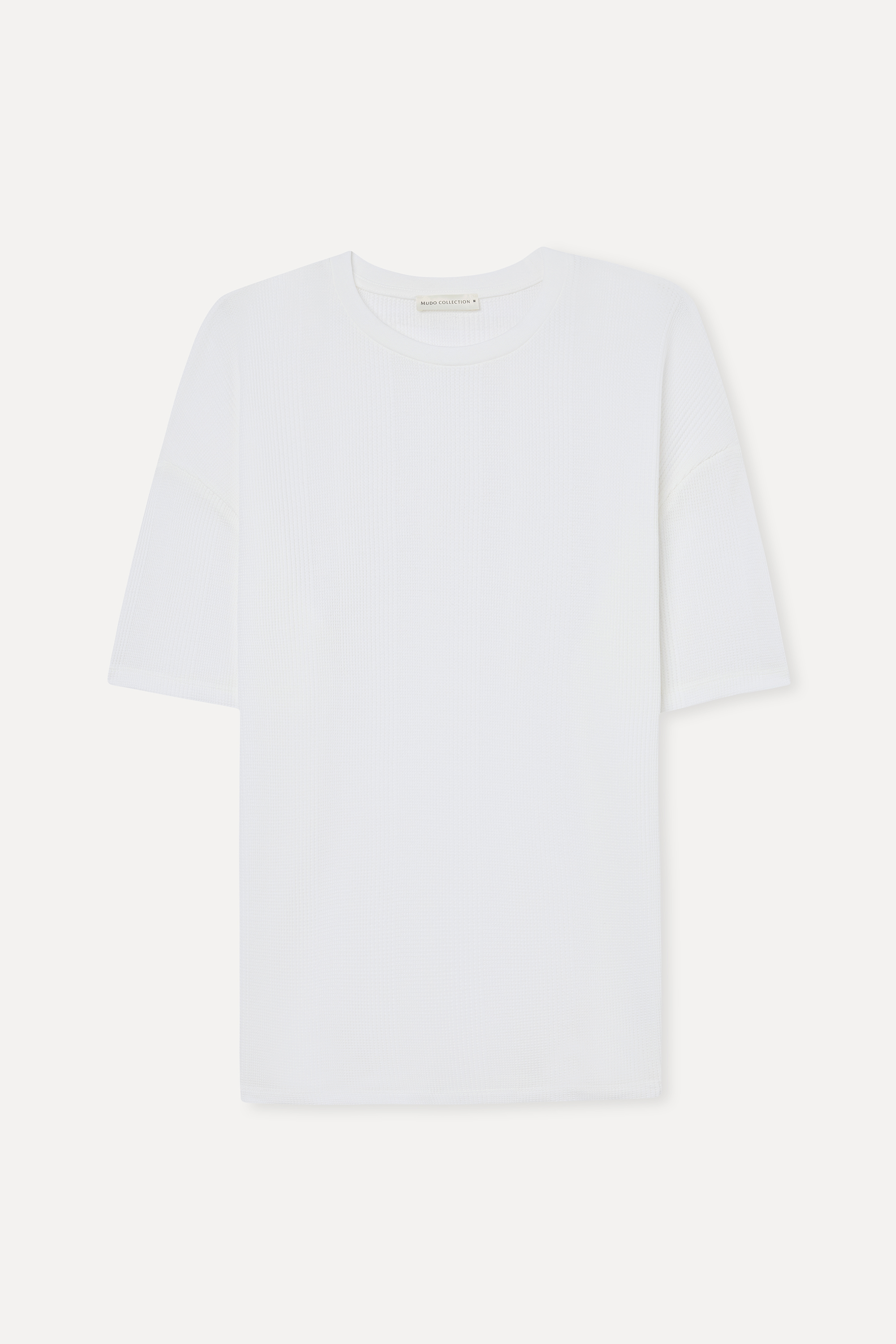 Erkek Beyaz Jakarlı Oversize Bisiklet Yaka T-Shirt