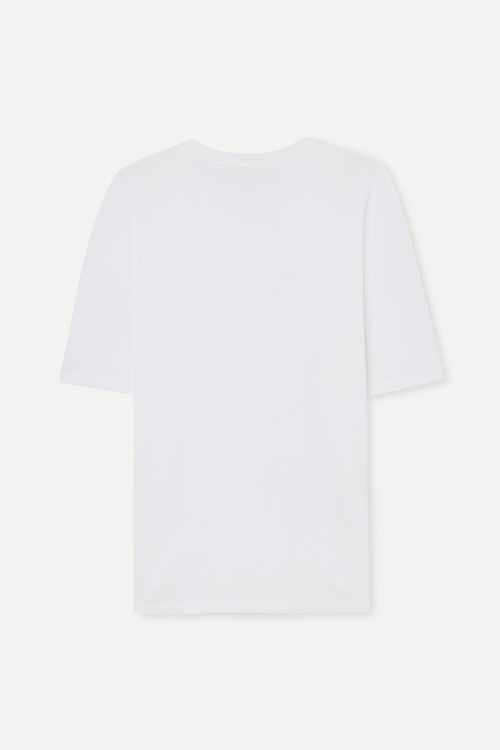 Erkek Beyaz Jakarlı Oversize Bisiklet Yaka T-Shirt