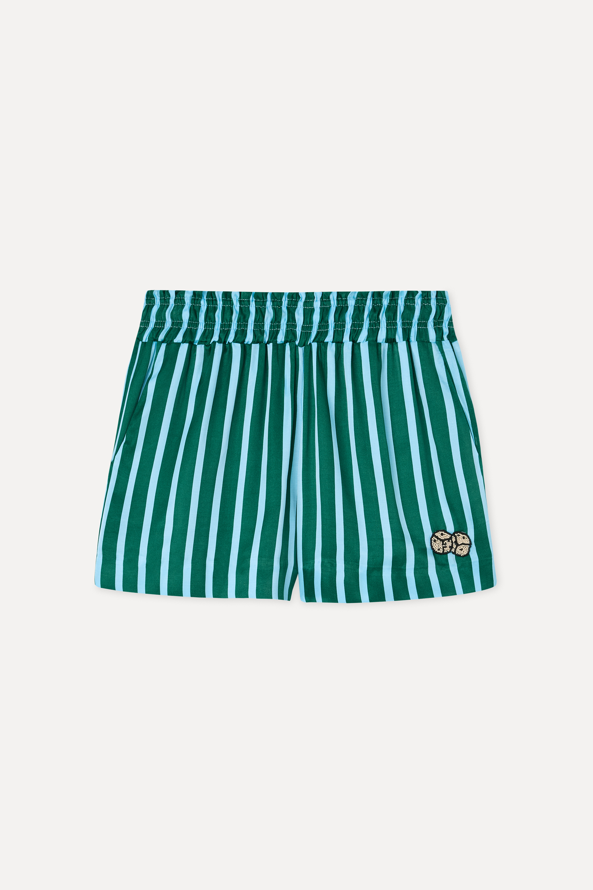 Kadın Yeşil Boncuklu Çizgili Comfort Fit Şort