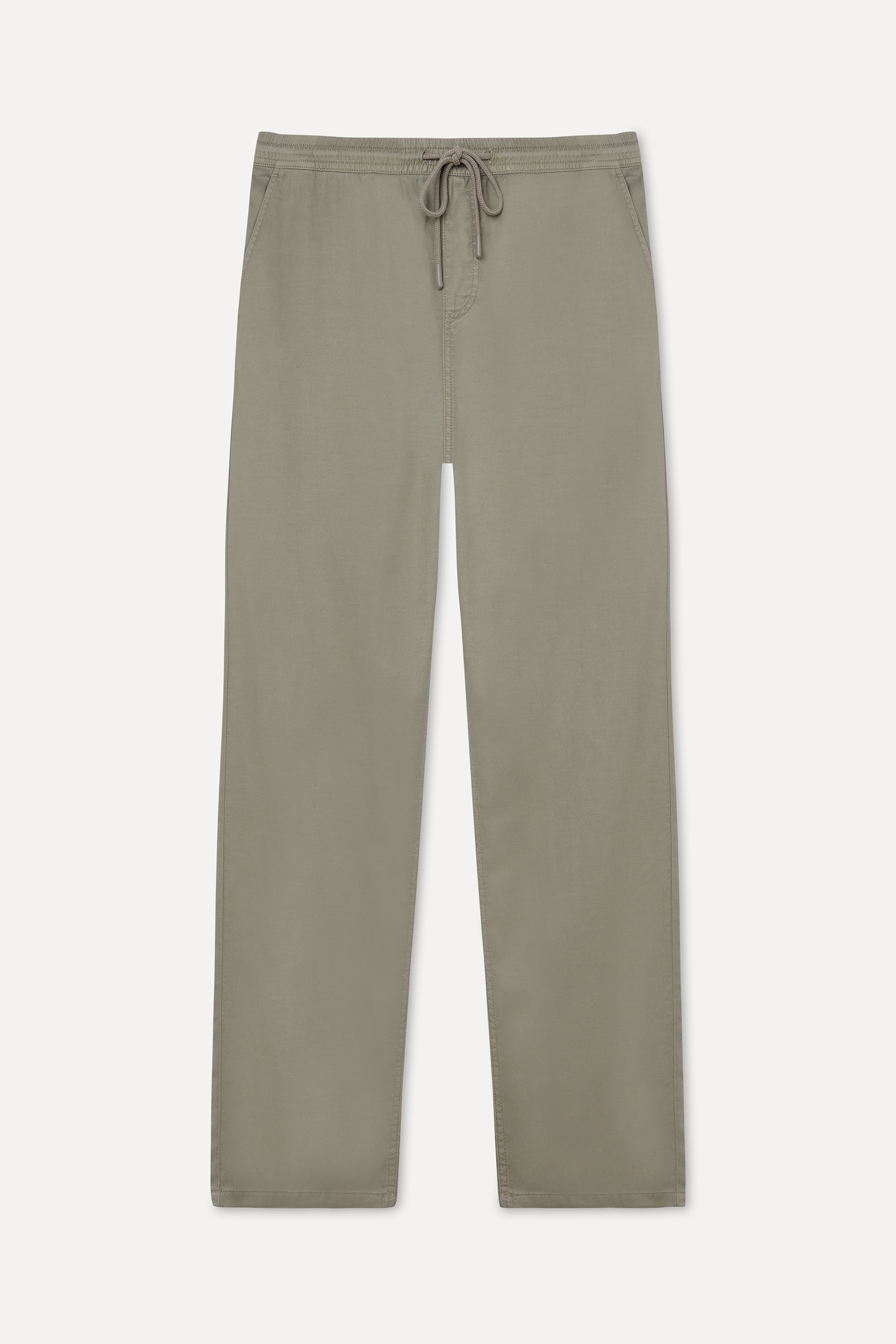 Erkek Haki Straight Fit Beli Bağlamalı Pantolon
