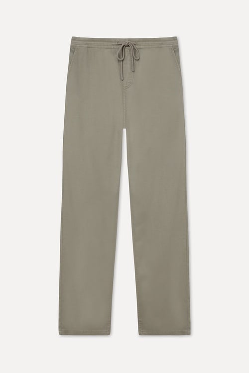  Erkek Haki Straight Fit Beli Bağlamalı Pantolon