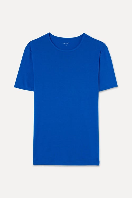 Erkek Mavi Bisiklet Yaka T-Shirt