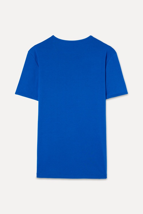 Erkek Mavi Bisiklet Yaka T-Shirt