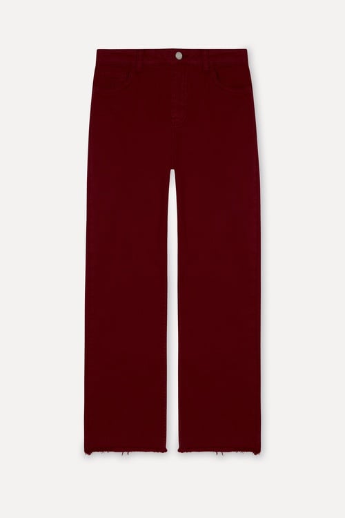  Kadın Bordo Cropped Flare Fit Pantolon
