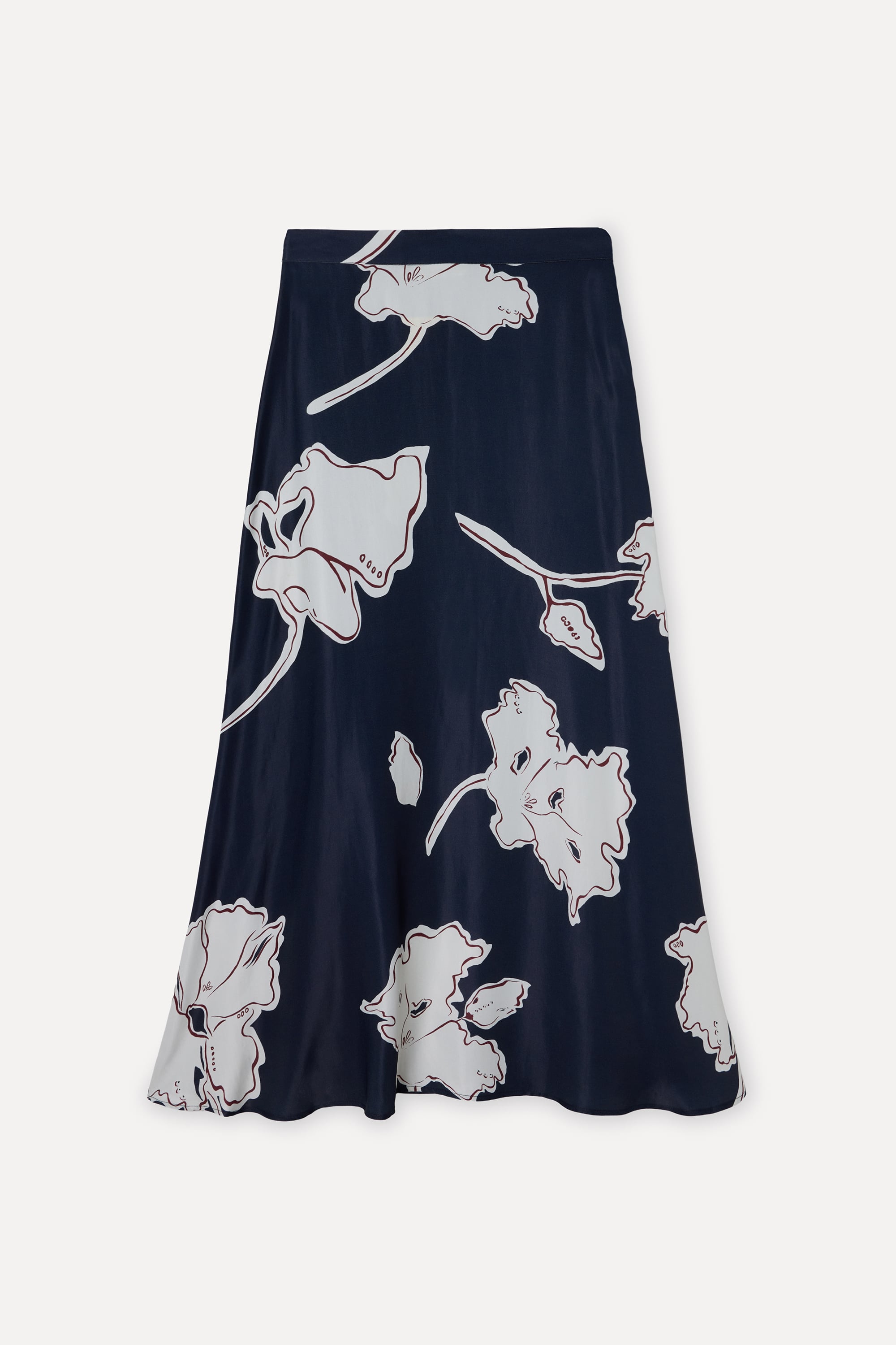 Kadın Lacivert Floral Desenli A Form Midi Etek