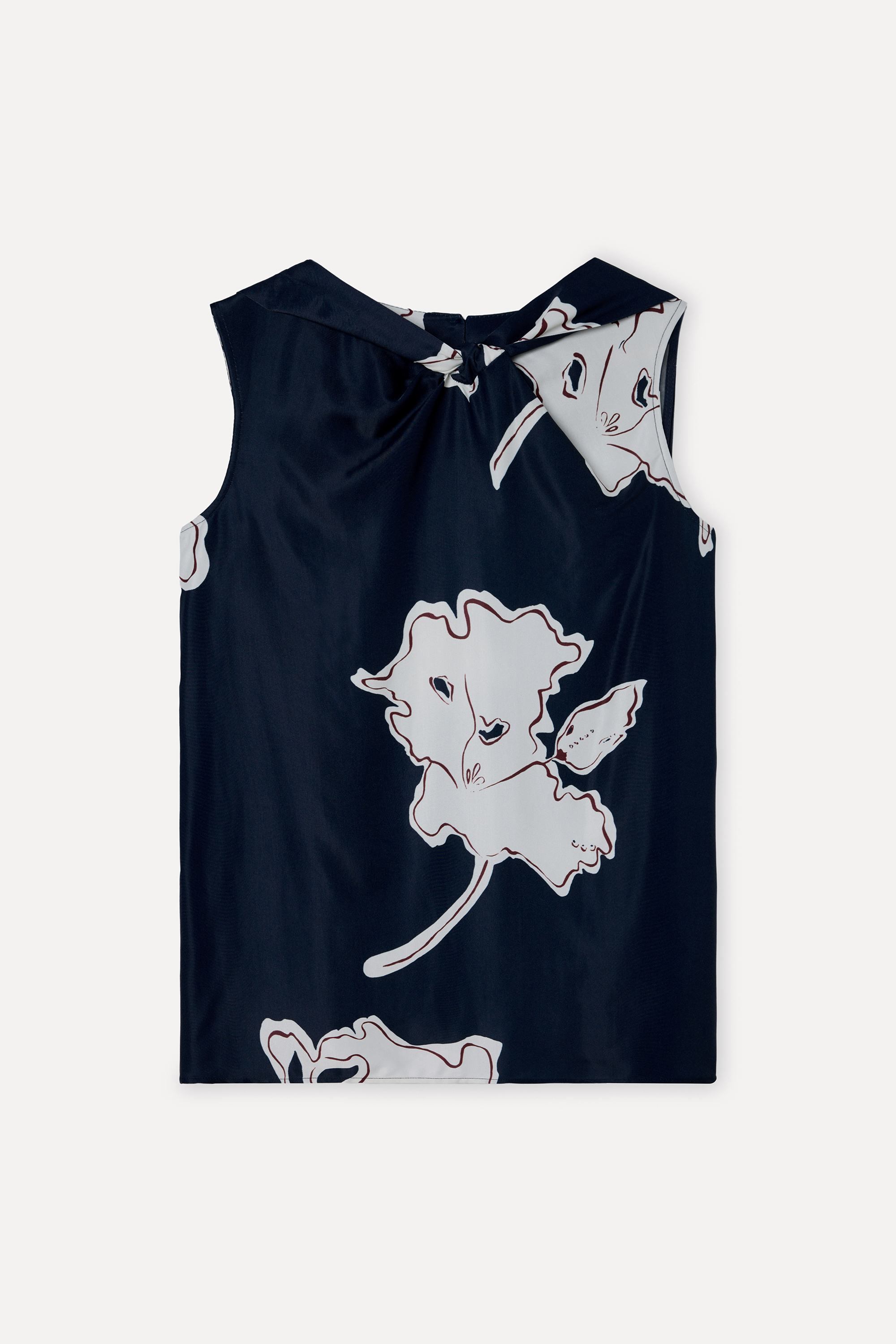 Kadın Lacivert Floral Desenli Yaka Detaylı Kolsuz Bluz
