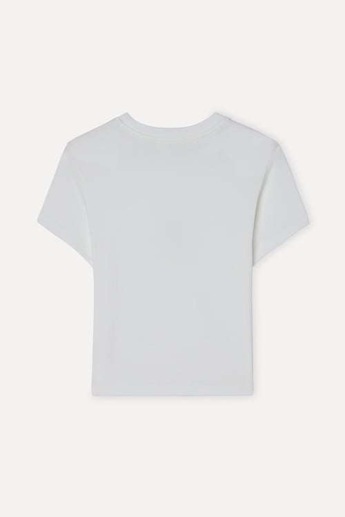 Kadın Kırık Beyaz Baskılı Fitted Bisiklet Yaka T-Shirt