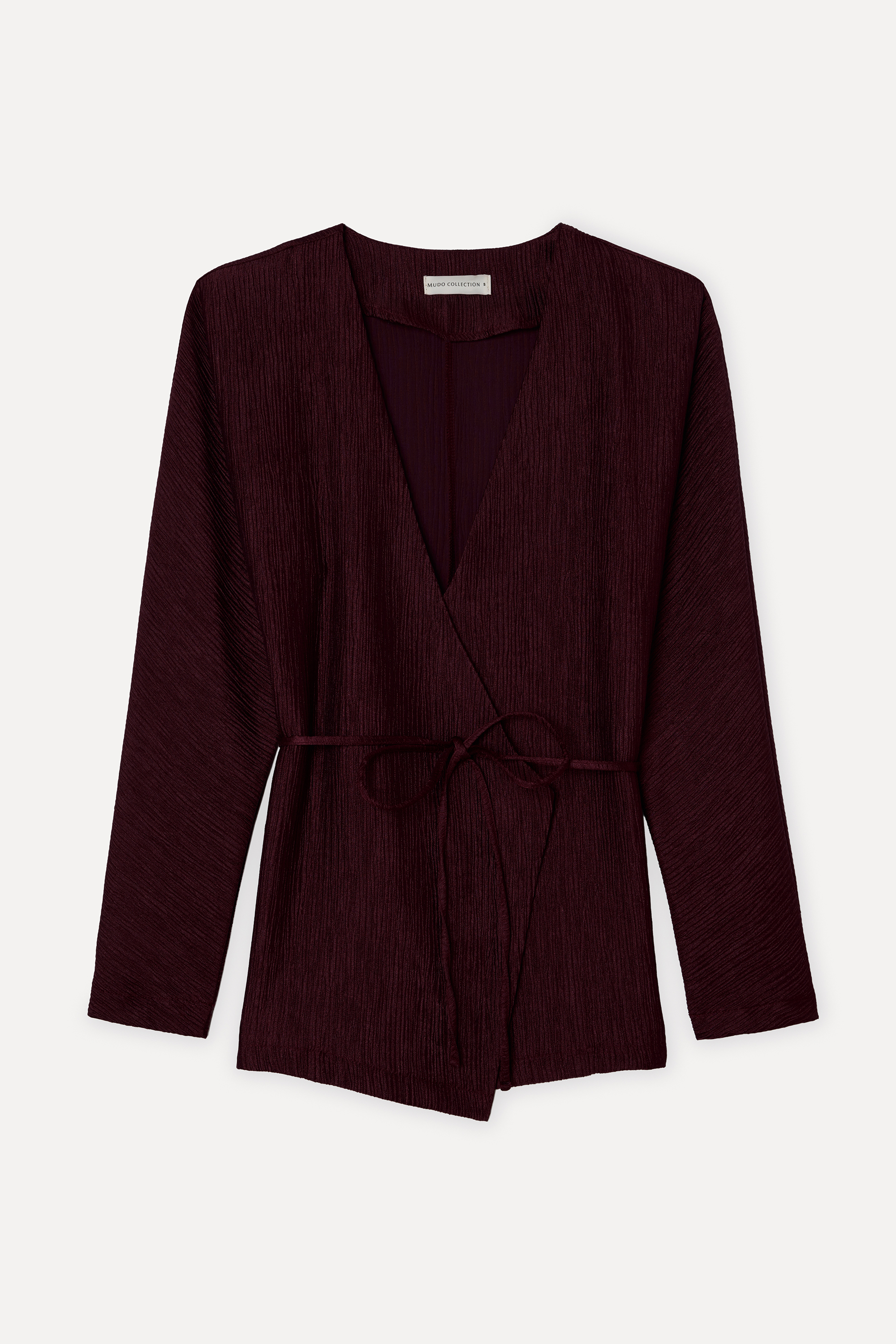 Kadın Bordo Loose Fit Bağlamalı V Yaka Uzun Kollu Bluz