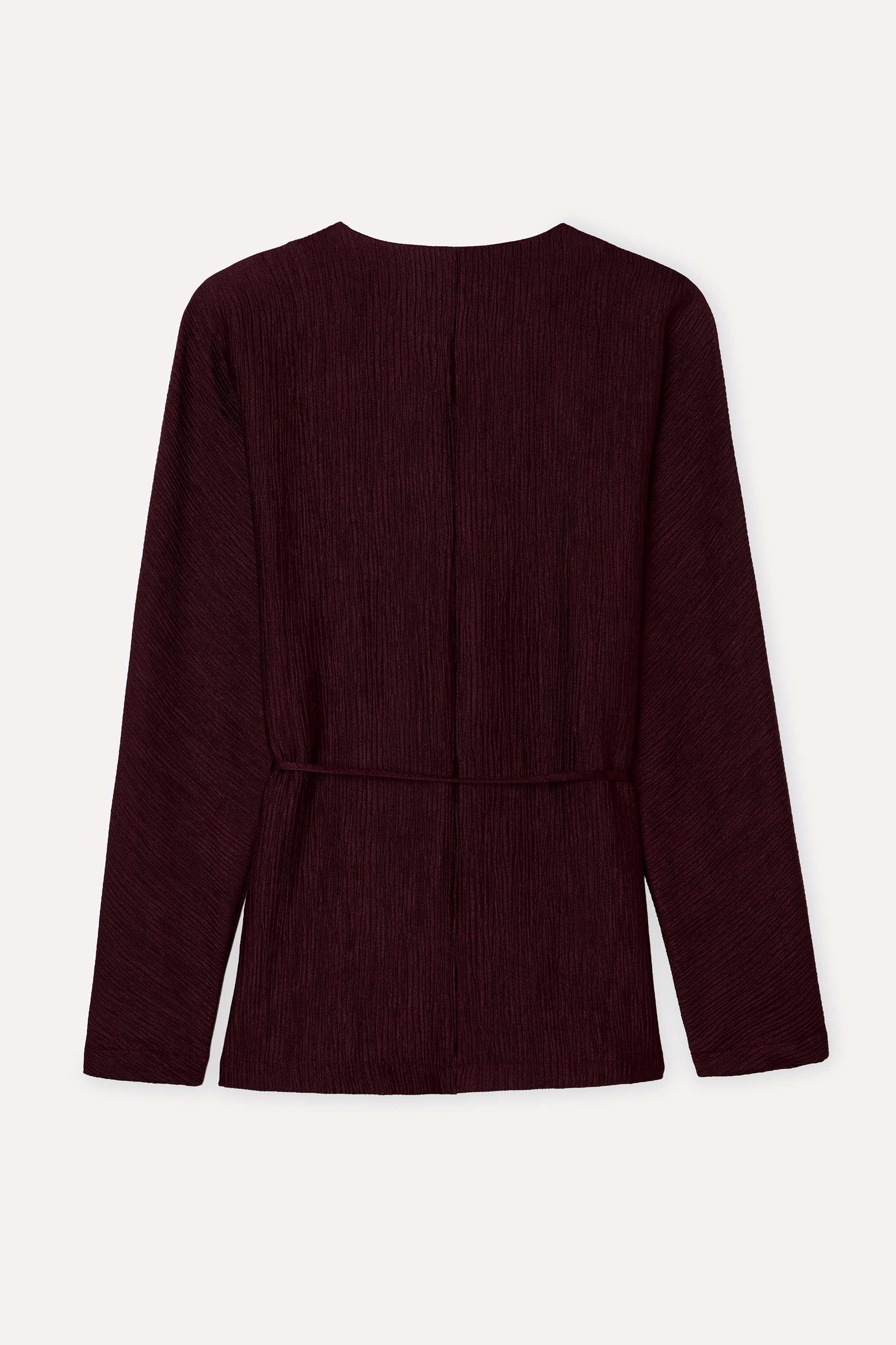 Kadın Bordo Loose Fit Bağlamalı V Yaka Uzun Kollu Bluz
