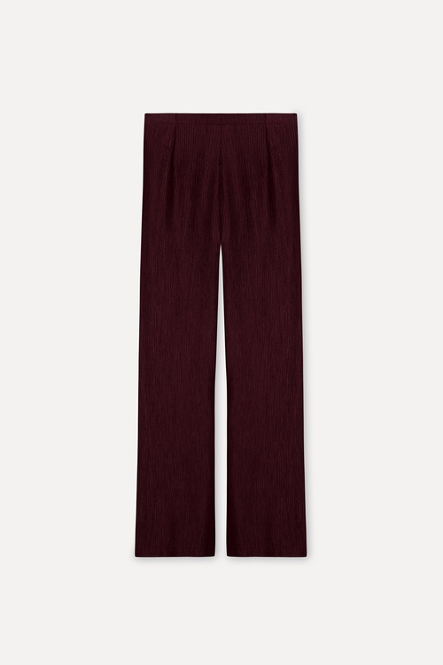  Kadın Bordo Straight Fit Beli Lastikli Pantolon