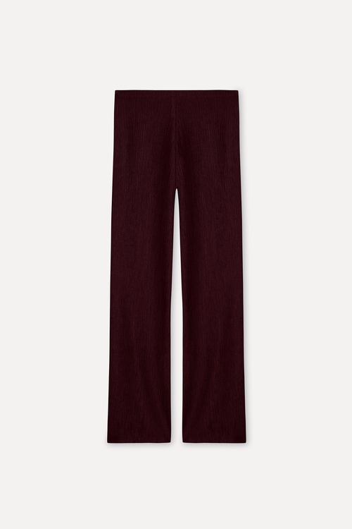Kadın Bordo Straight Fit Beli Lastikli Pantolon