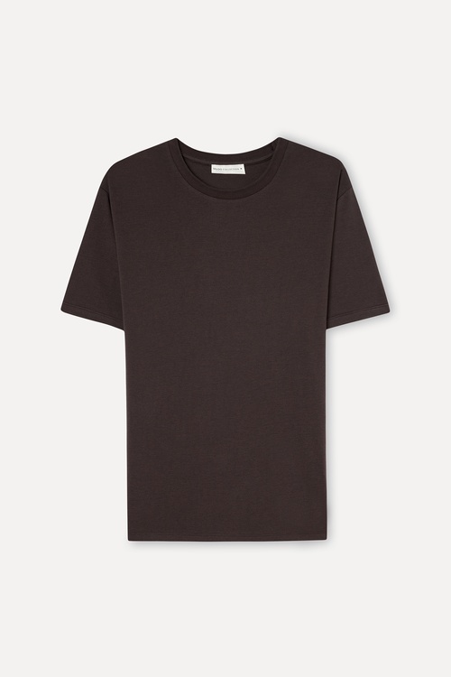 Erkek Kahverengi Comfort Fit Bisiklet Yaka T-Shirt