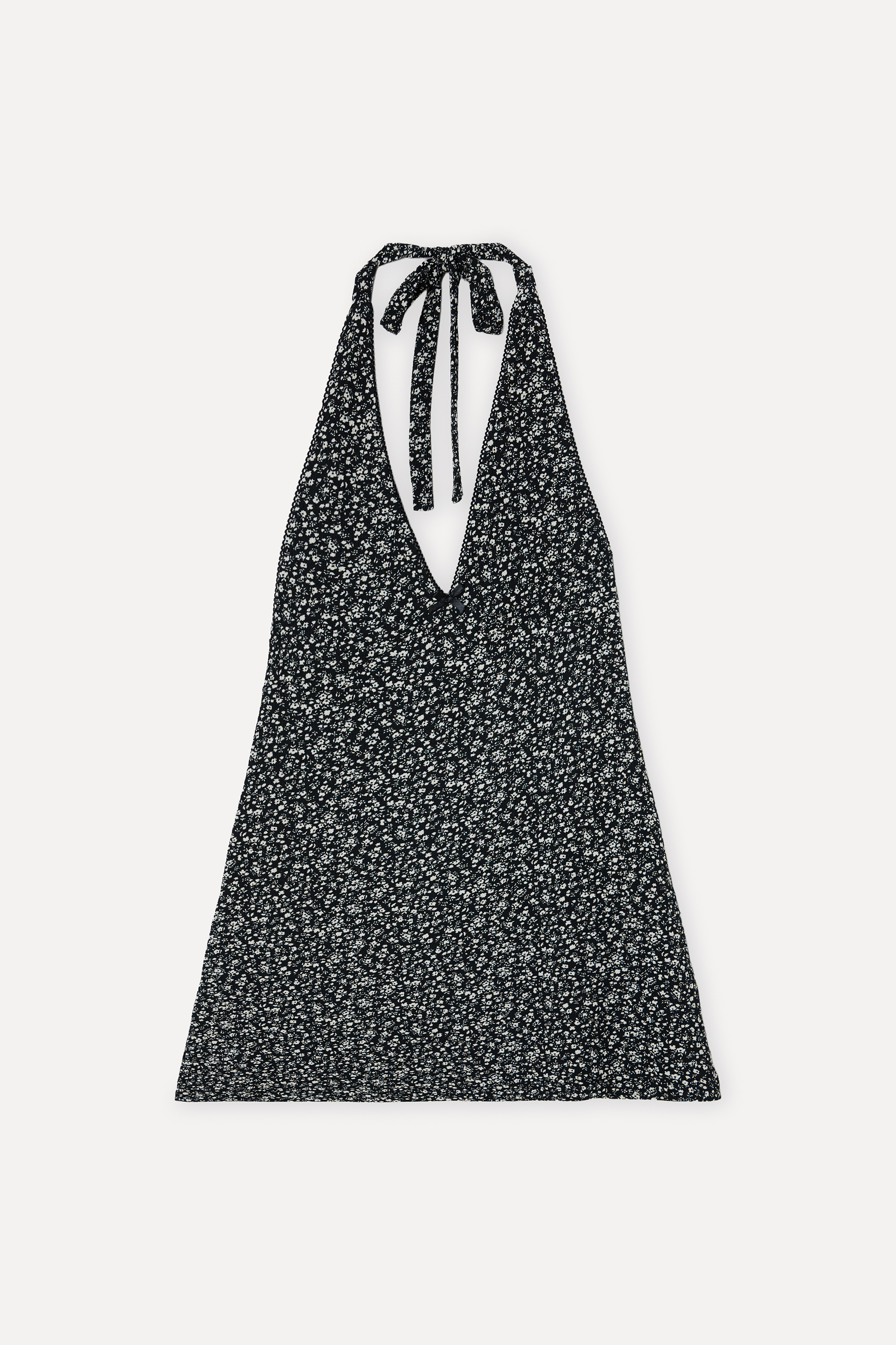 Kadın Siyah Desenli Halter Yaka Kolsuz Mini Elbise