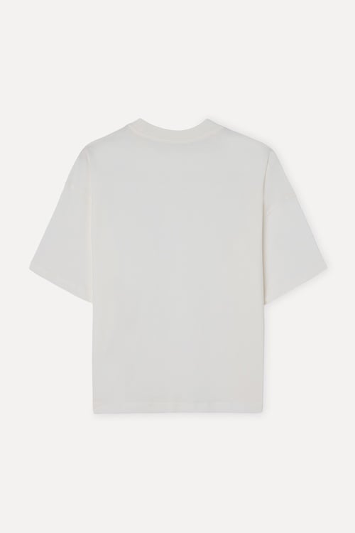 Kadın Beyaz Nakışlı Bisiklet Yaka T-Shirt