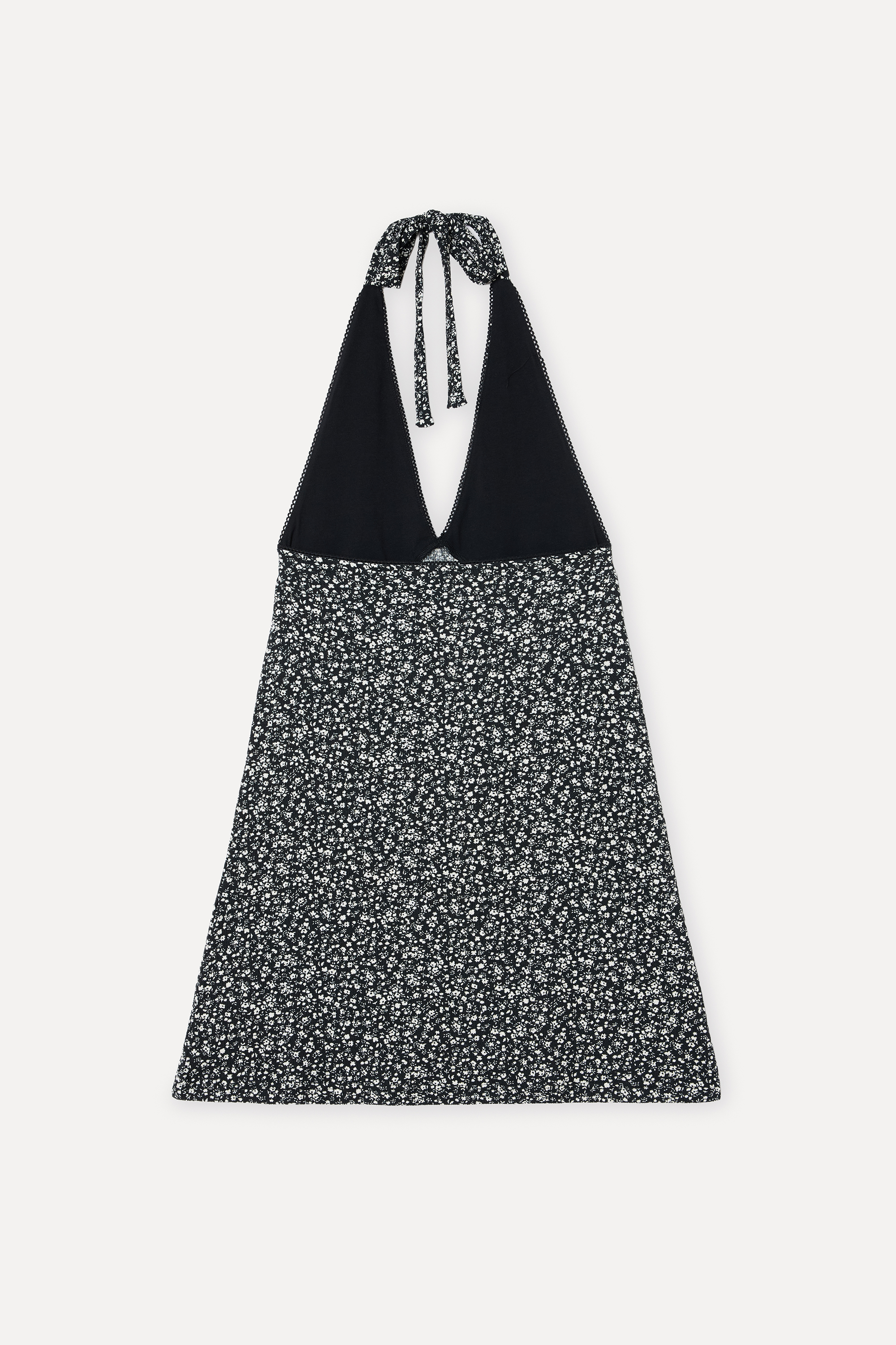 Kadın Siyah Desenli Halter Yaka Kolsuz Mini Elbise