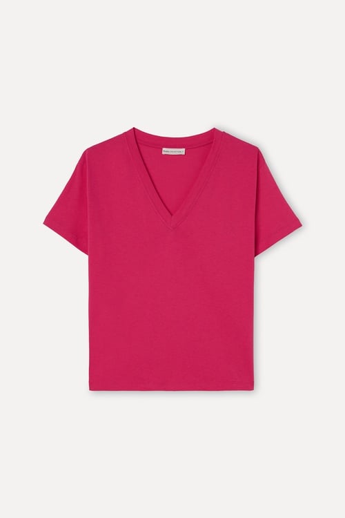 Kadın Pembe V Yaka T-Shirt