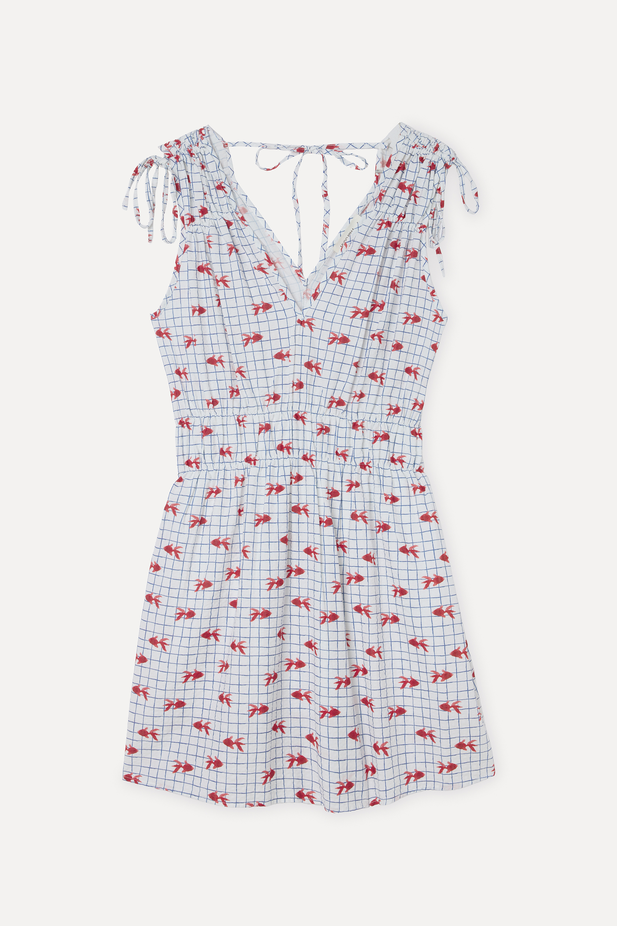 Kadın Beyaz Desenli Bağlama Detaylı Mini Elbise