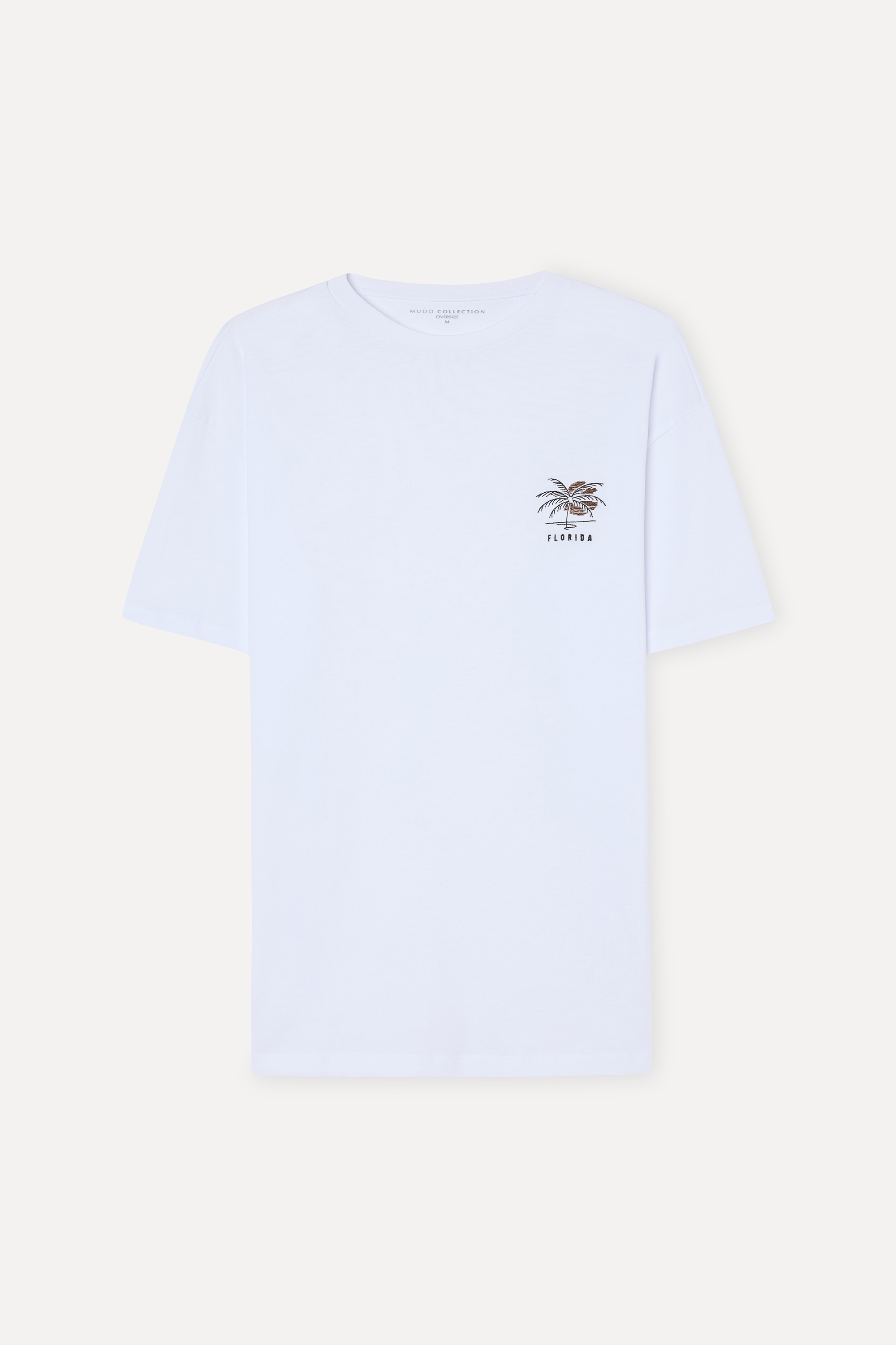 Erkek Beyaz Baskılı Oversize Bisiklet Yaka T-Shirt