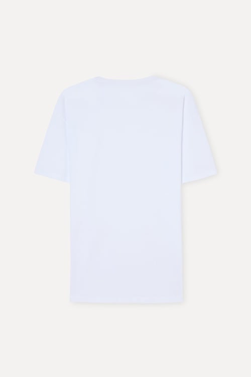 Erkek Beyaz Baskılı Oversize Bisiklet Yaka T-Shirt
