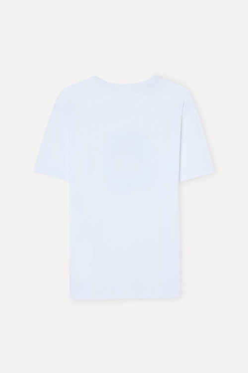 Erkek Beyaz Baskılı Comfort Fit Bisiklet Yaka T-Shirt