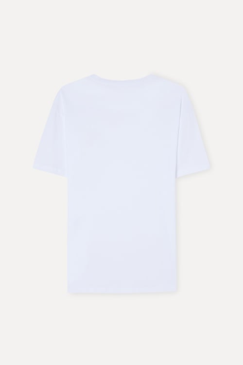 Erkek Beyaz Baskılı Oversize Bisiklet Yaka T-Shirt