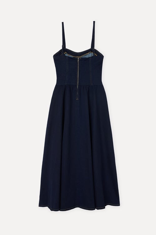 A FORM DİKİŞ DETAYLI MİDİ JEAN ELBİSE