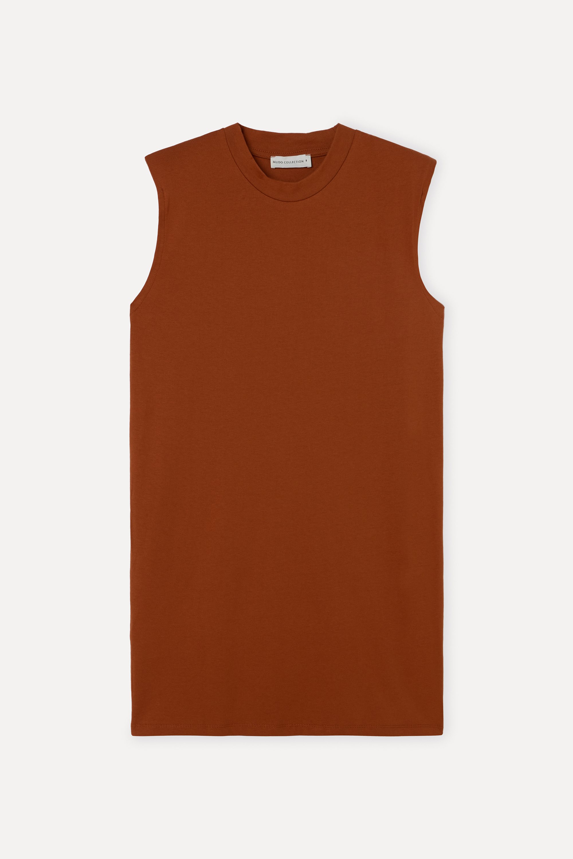 Kadın Kiremit Rengi Düz Kesim Kolsuz Mini Elbise