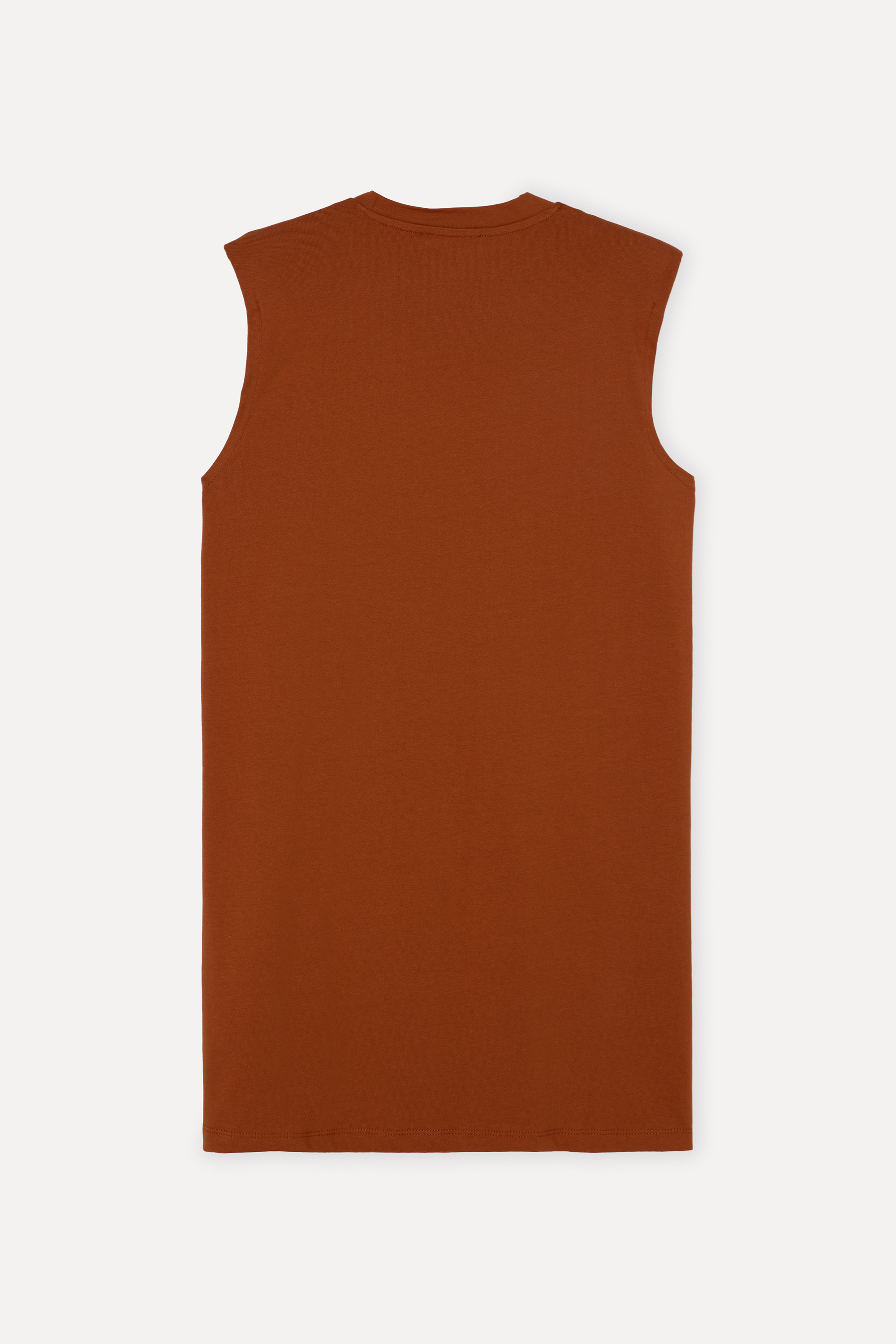 Kadın Kiremit Rengi Düz Kesim Kolsuz Mini Elbise