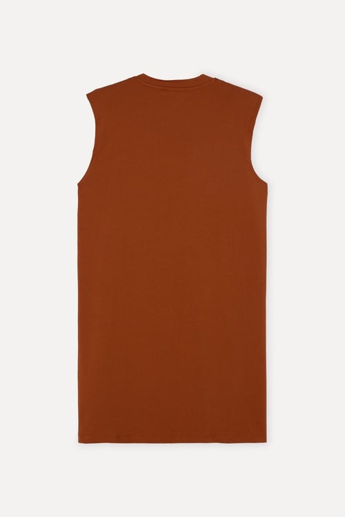 Kadın Kiremit Rengi Düz Kesim Kolsuz Mini Elbise