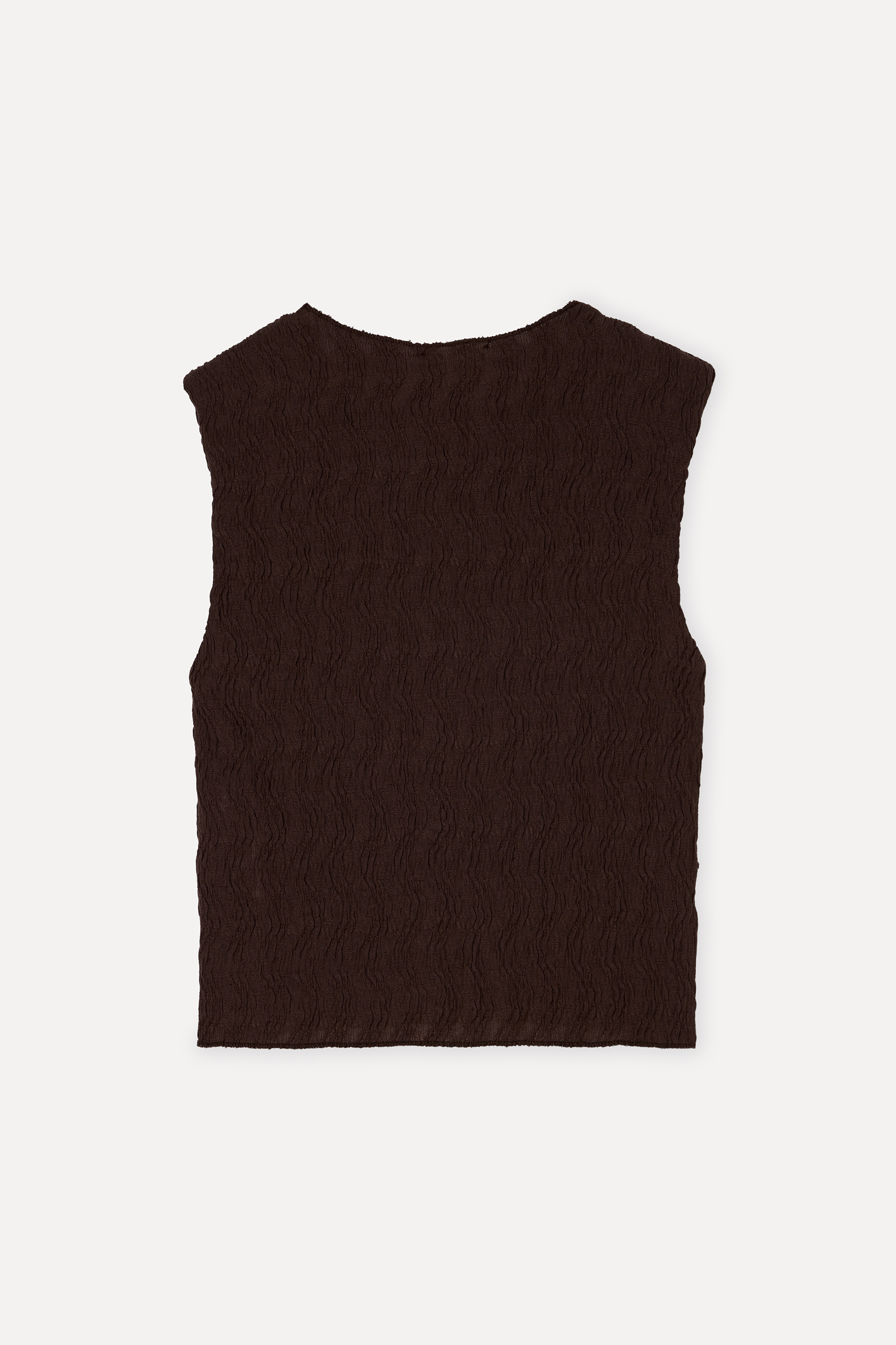 Kadın Kahverengi Dokulu Fitted Kolsuz Bluz